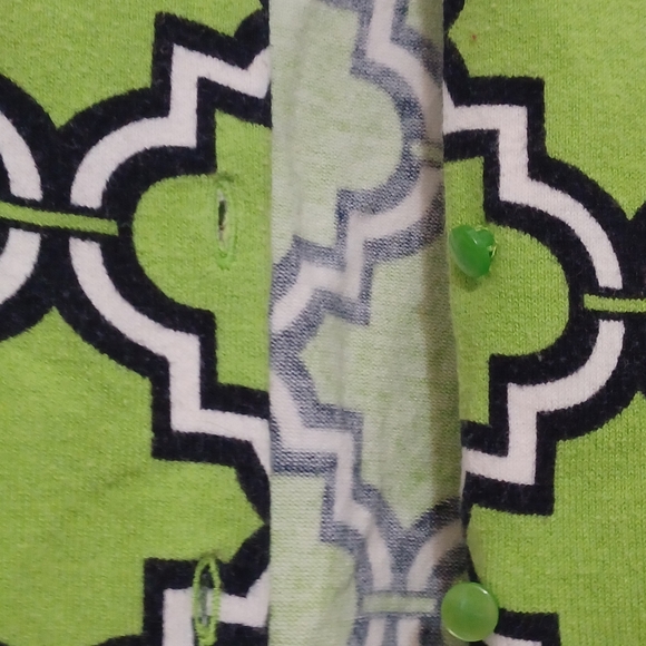 Crown & Ivy green/white design, button front, long sleeve cardigan. Size Medium. - Picture 2 of 4